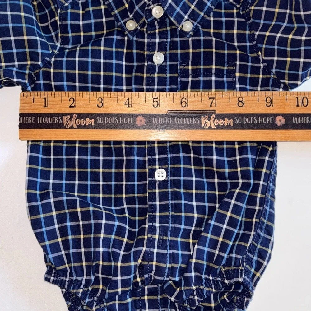 Baby Blue Plaid Carters Button Down 3M Shirt Onesie Baby Boy Blue Long Sleeve